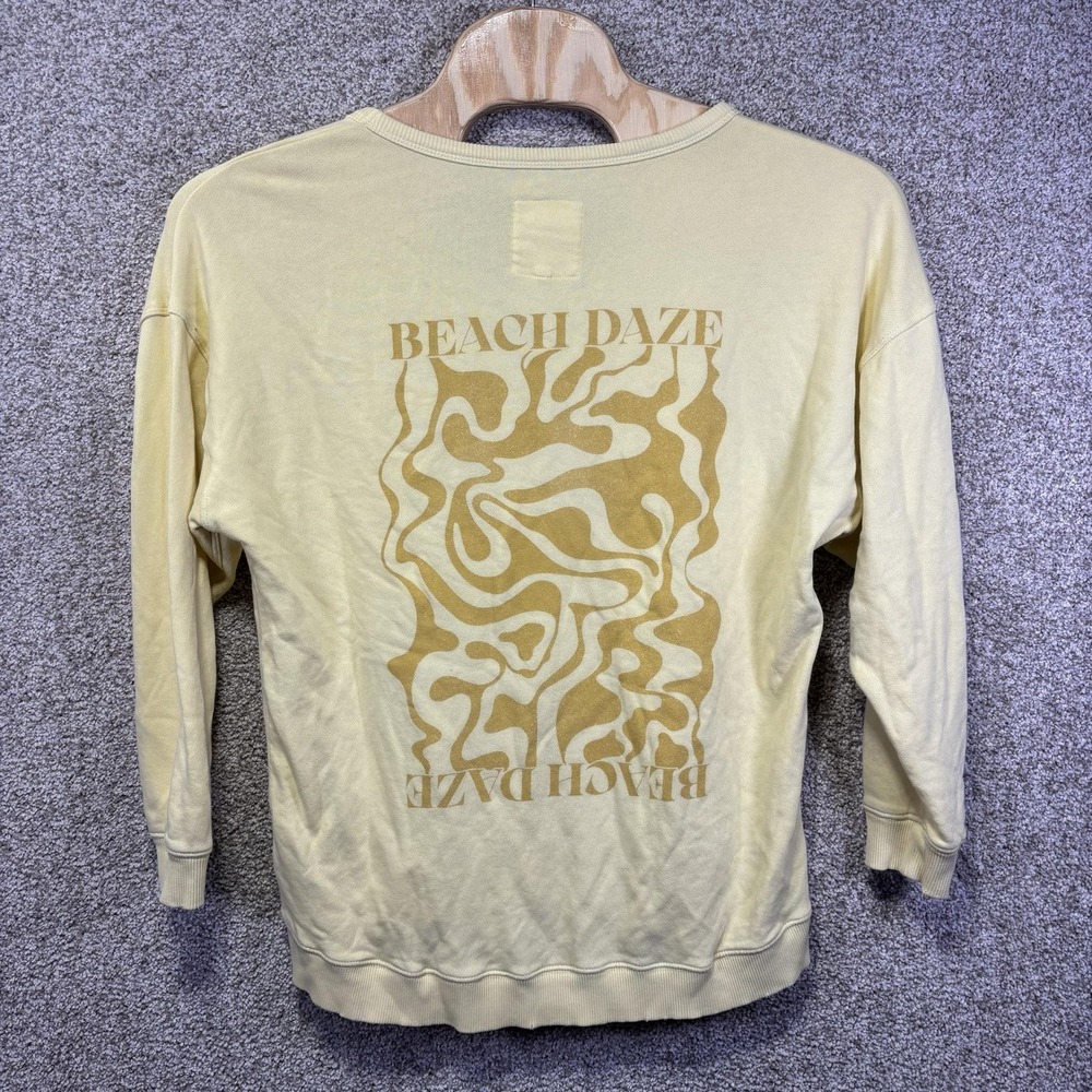 Aerie Sweatshirt Womens Medium Yellow Beach Daze Graphic Terry Crewneck Pullover